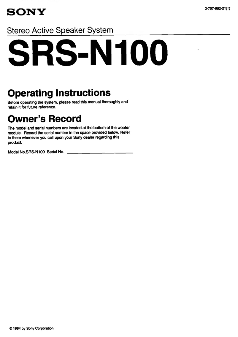 Page 1 de la notice Manuel utilisateur Sony SRS-N100