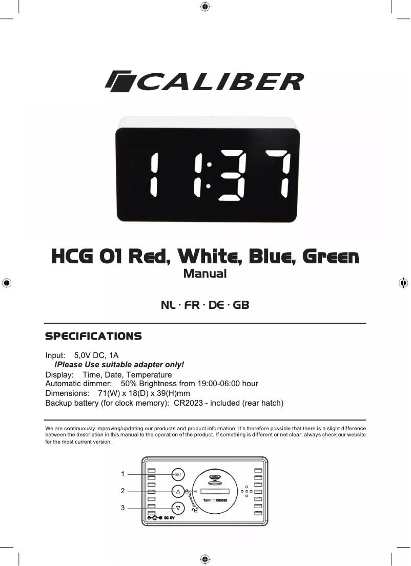 Imagen de la primera página del manual del dispositivo HCG01