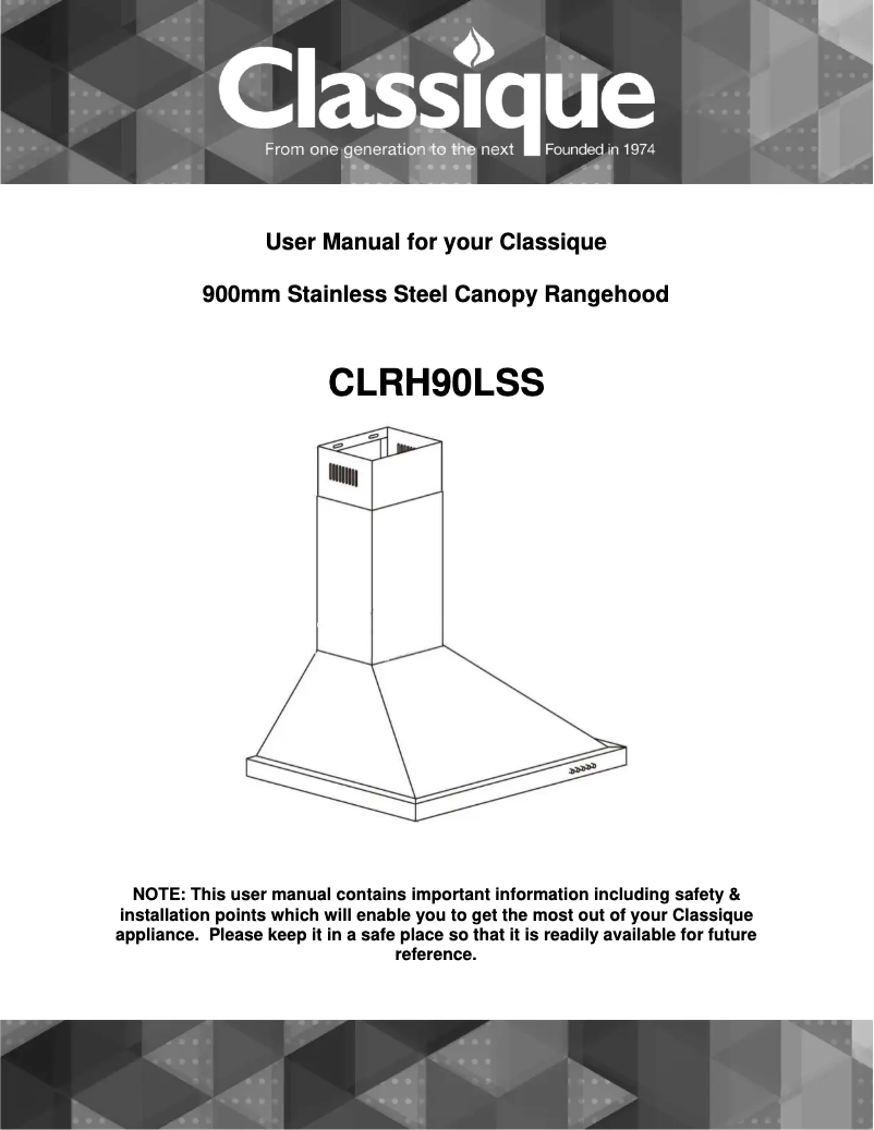 Page 1 de la notice Manuel utilisateur Classique CLRH90LSS