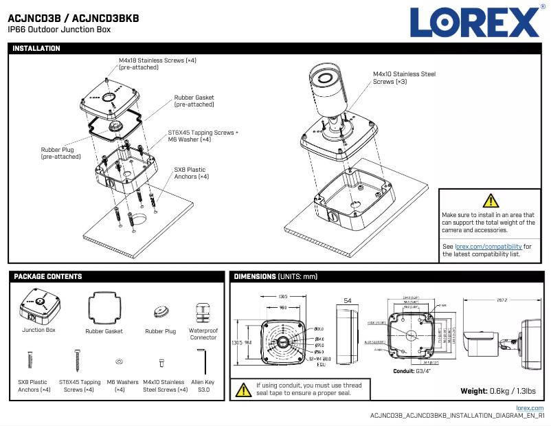 Page n°1 - Manuel utilisateur Lorex ACJNCD3B