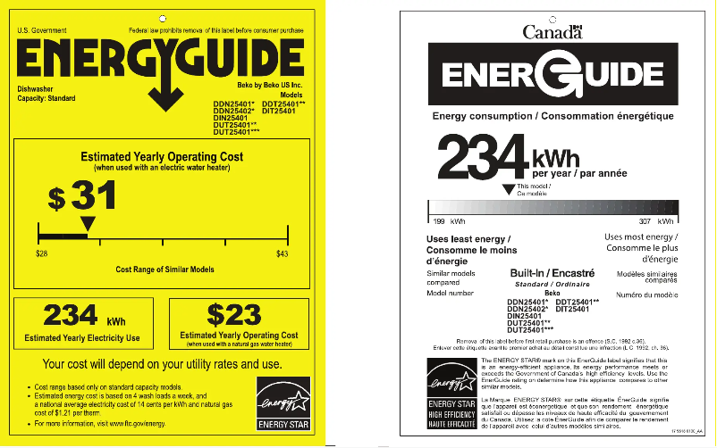 Page 1 de la notice Label énergétique Beko DUT25401W