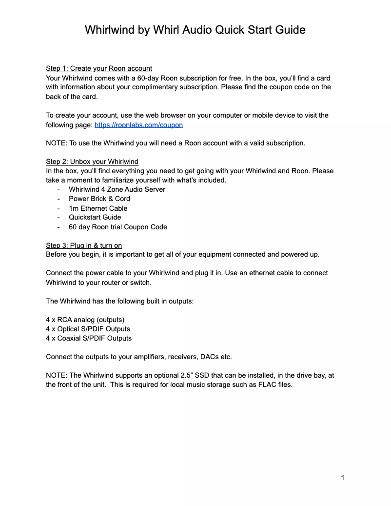 Page n°1 - Manuel utilisateur Roon Whirlwind