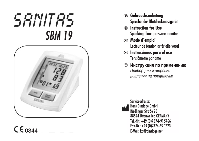 Page n°1 - Manuel utilisateur Sanitas SBM 19