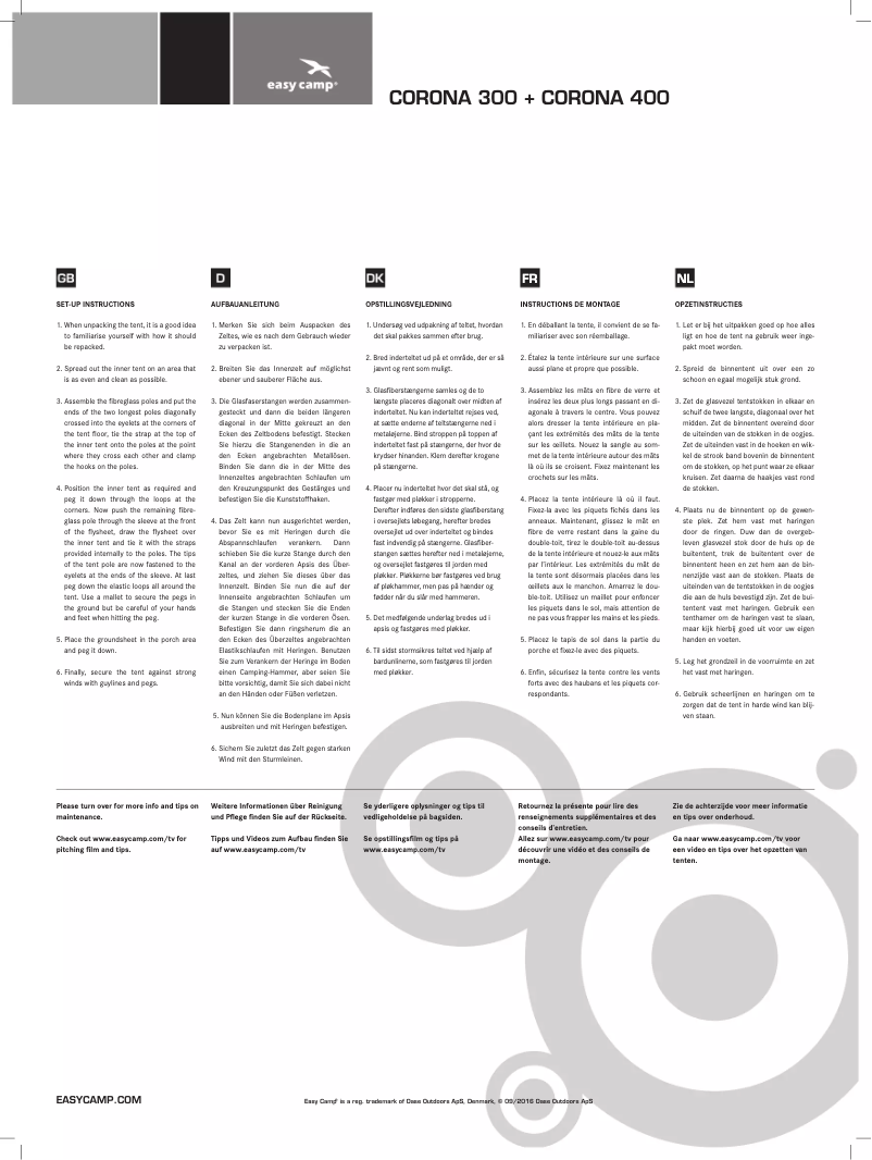 Página 1 del manual Manual de usuario Easy Camp Corona 300