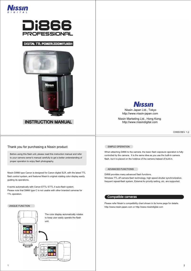 Page n°1 - Manuel utilisateur Nissin Di866 Professional (Canon)
