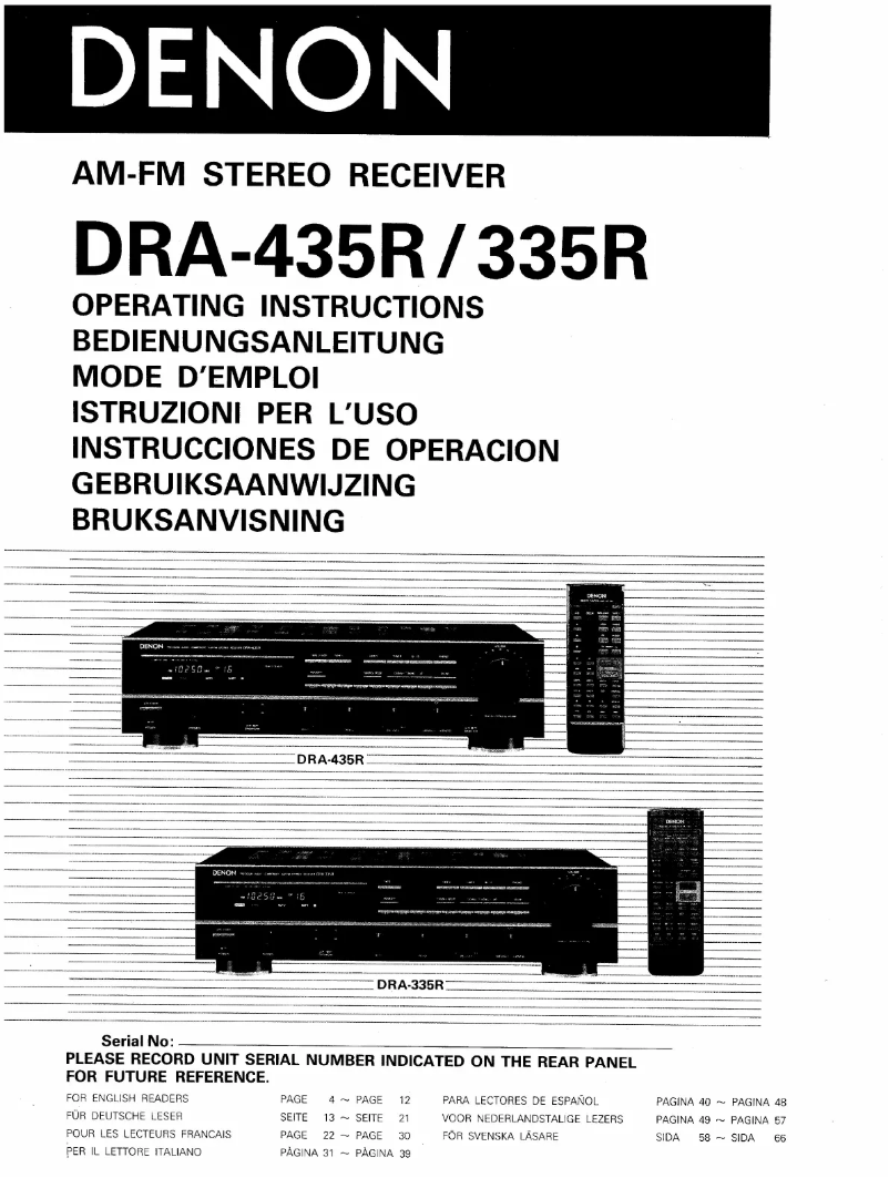 Page n°1 - Manuel utilisateur Denon DRA-335R