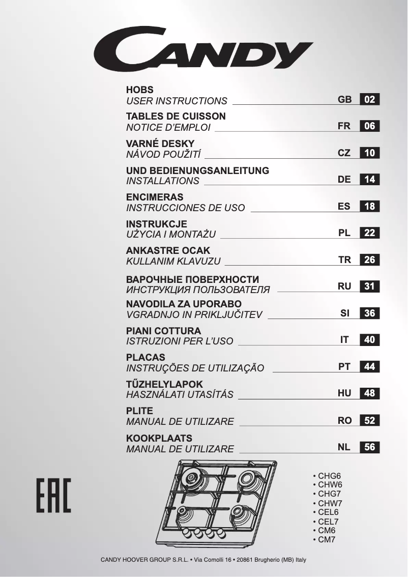 Page 1 de la notice Manuel utilisateur Candy CHG6D4WGTWA