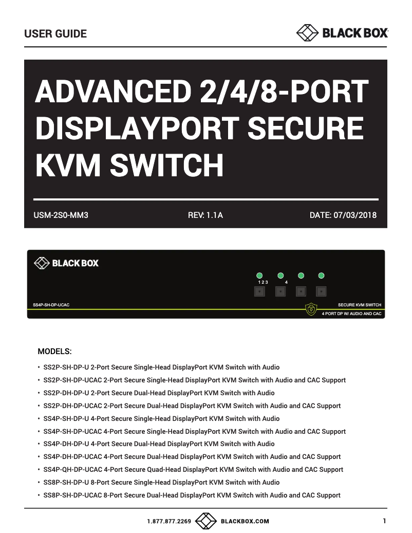 Page 1 de la notice Manuel utilisateur Black Box SS4P-DH-DP-U