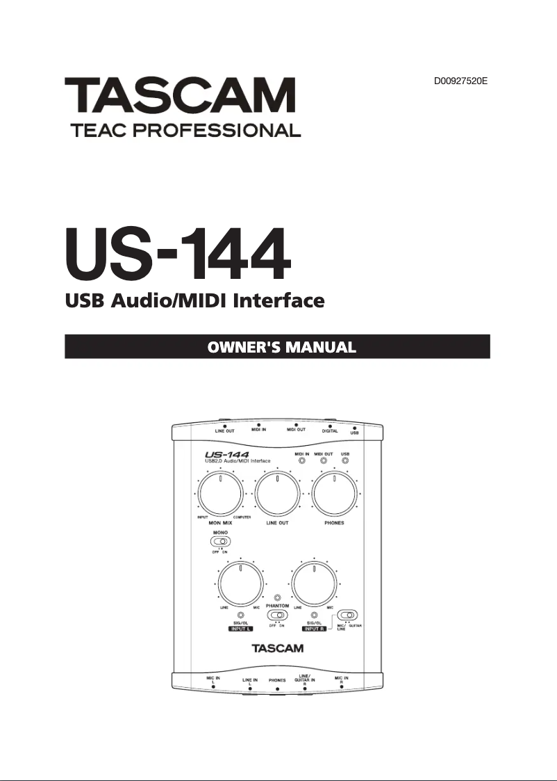 Página 1 del manual Manual de usuario Tascam US-144