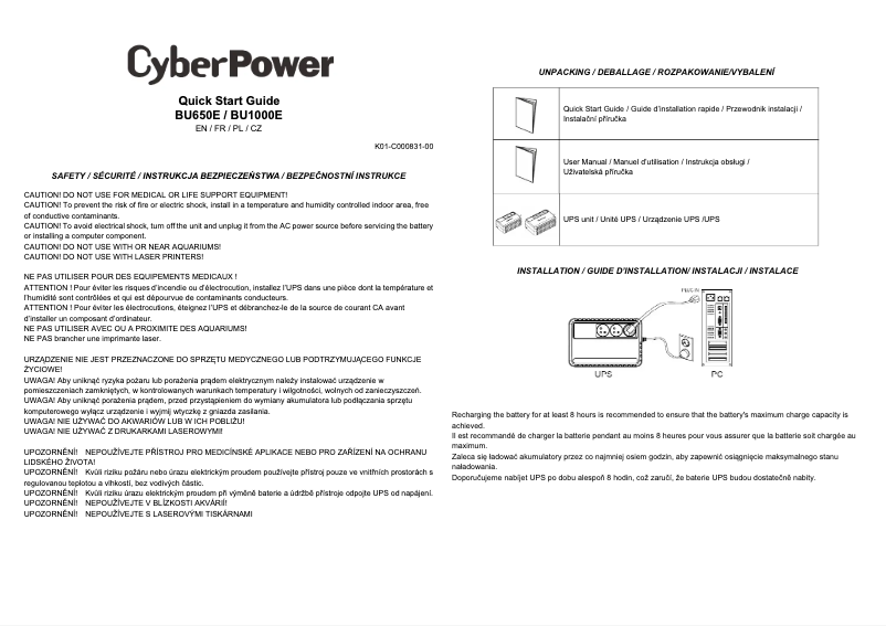 Page 1 de la notice Guide de démarrage rapide CyberPower BU650E