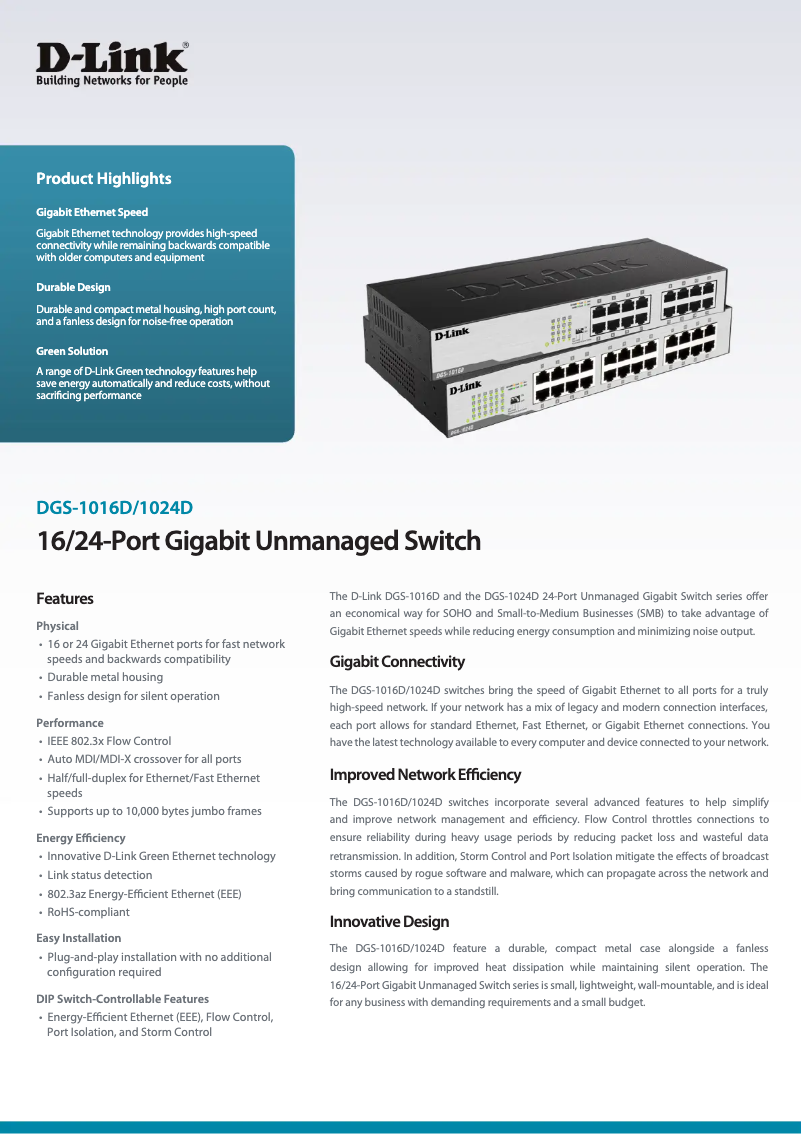 Image de la première page du manuel de l'appareil DGS-1016D