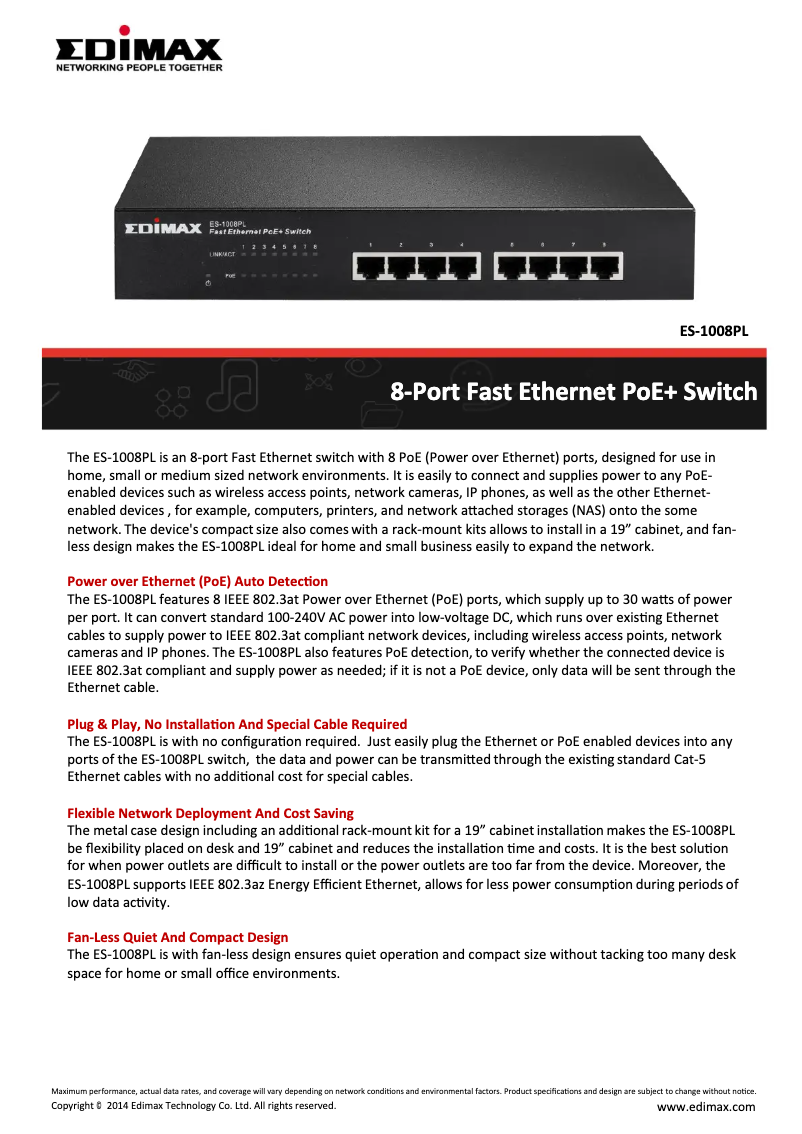 Page n°1 - Fiche technique Edimax ES-1008PL