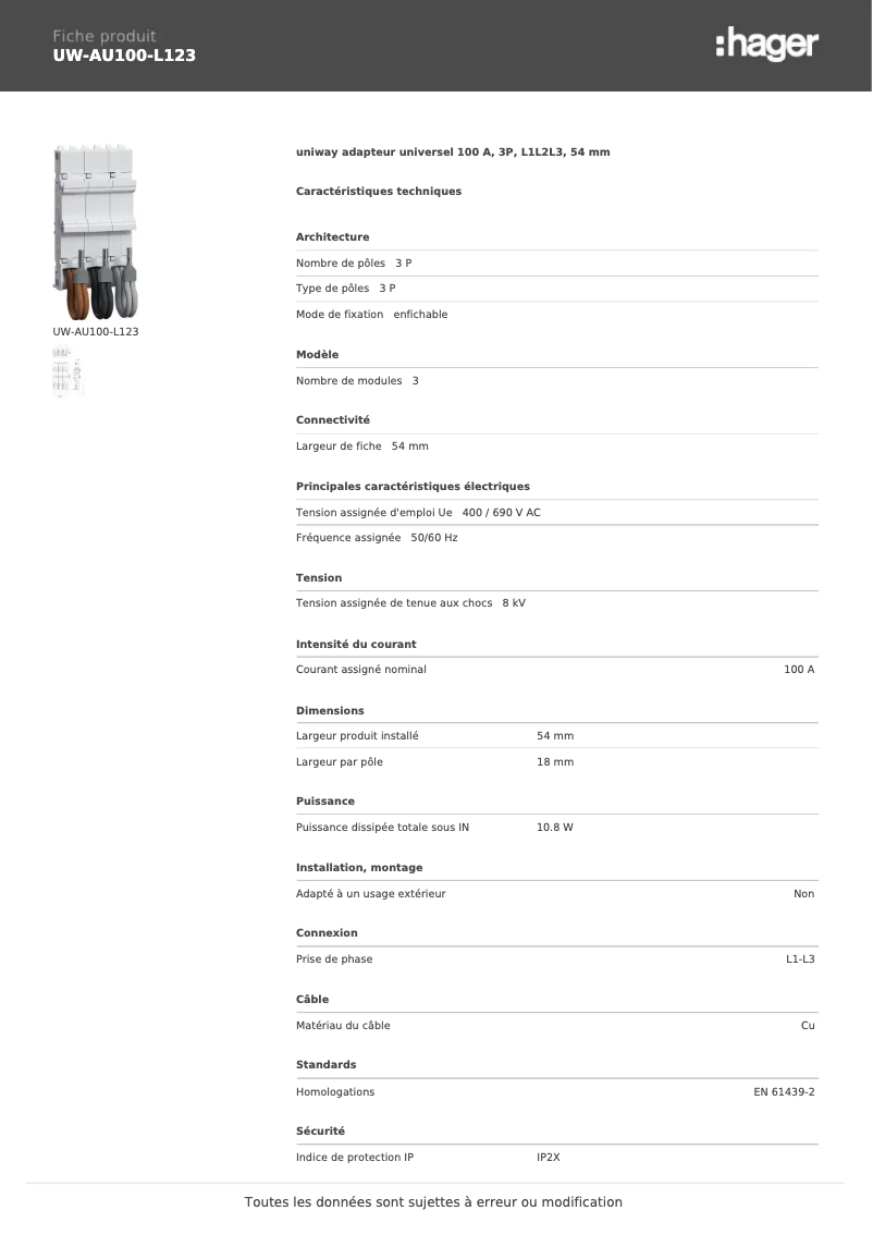 Image de la première page du manuel de l'appareil UW-AU100-L123