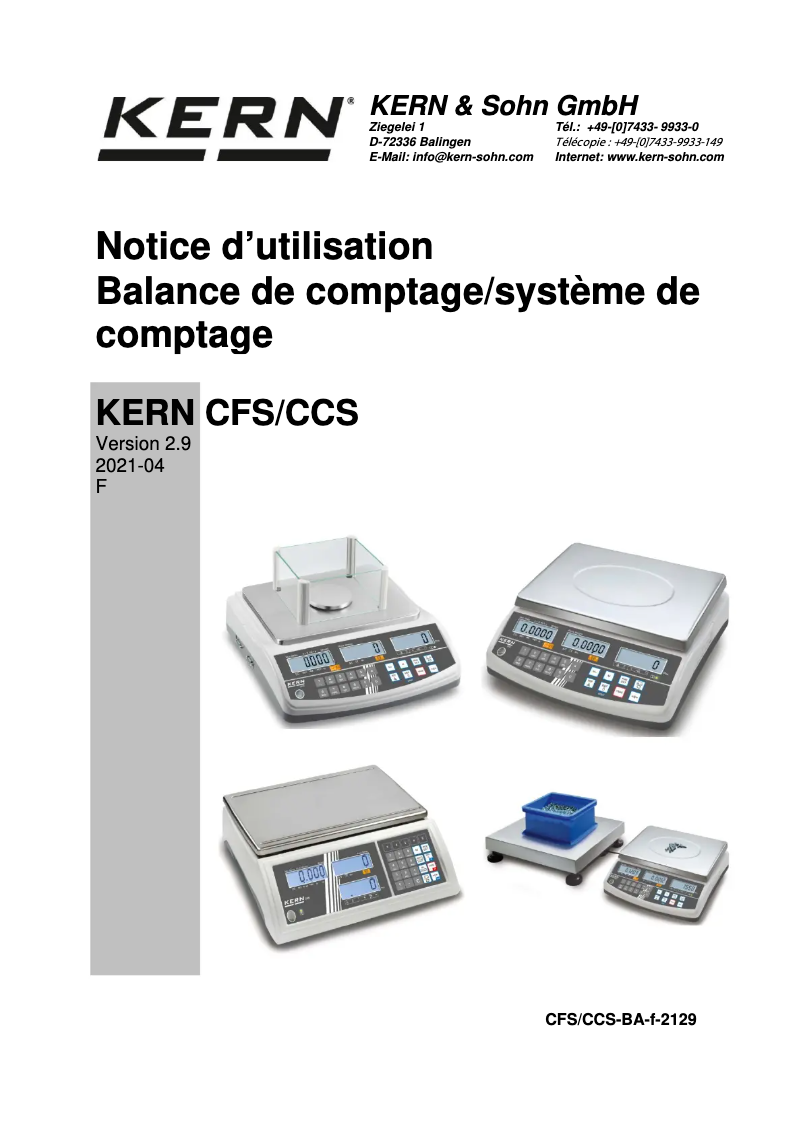 Page n°1 - Manuel utilisateur Kern CCS 150K0.1