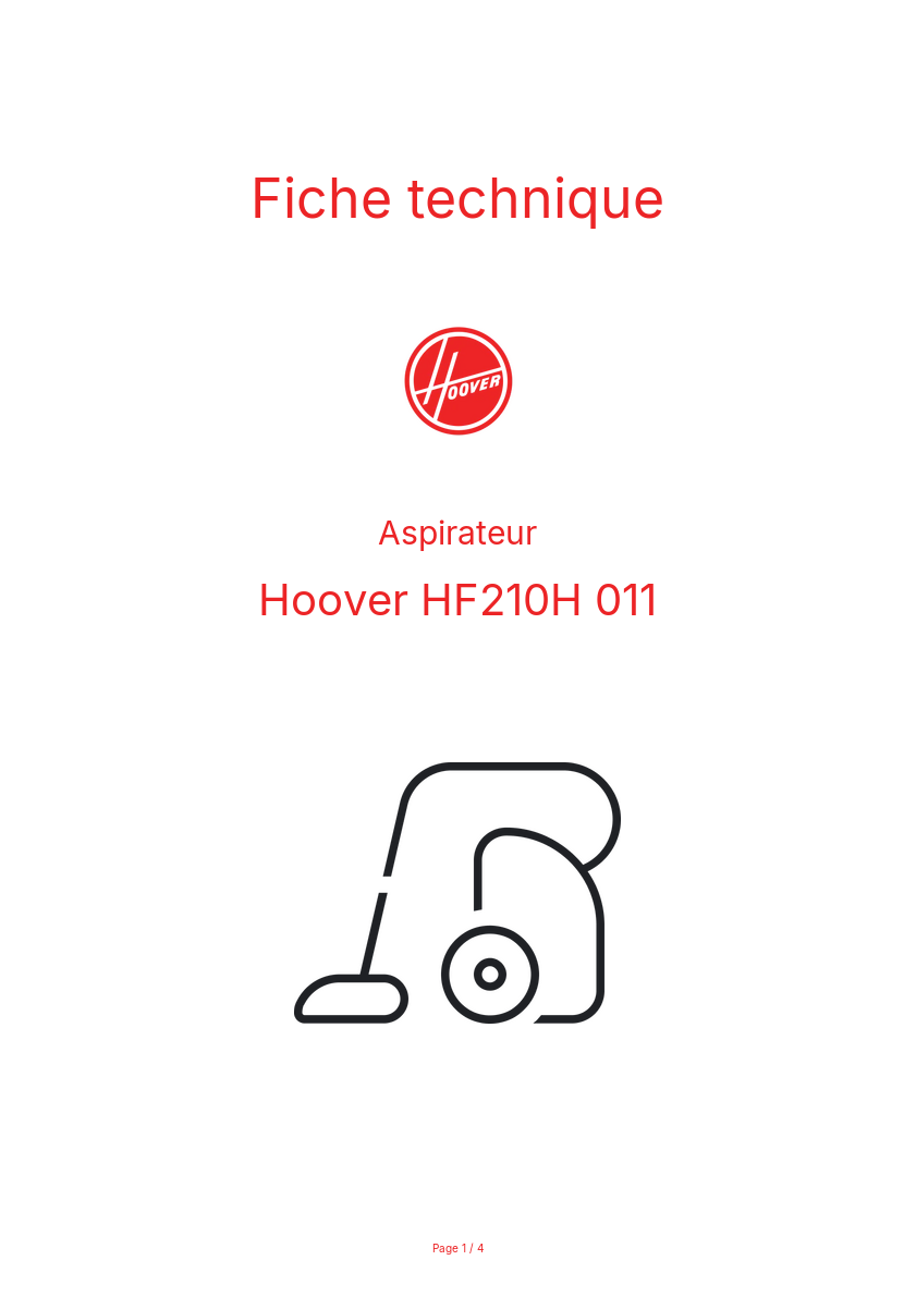 Page n°1 - Fiche technique Hoover HF210H 011