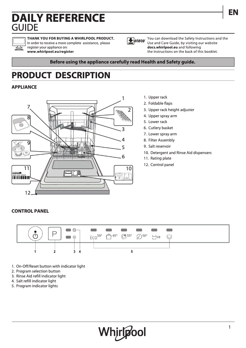 Page n°1 - Manuel utilisateur Whirlpool WIE 2B19 UK