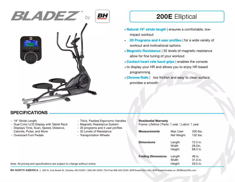 Página 1 del manual Ficha técnica Bladez 200E