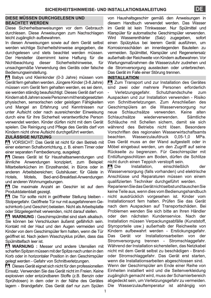 Page 1 de la notice Instructions de sécurité Bauknecht BCIO 3T344 DEL