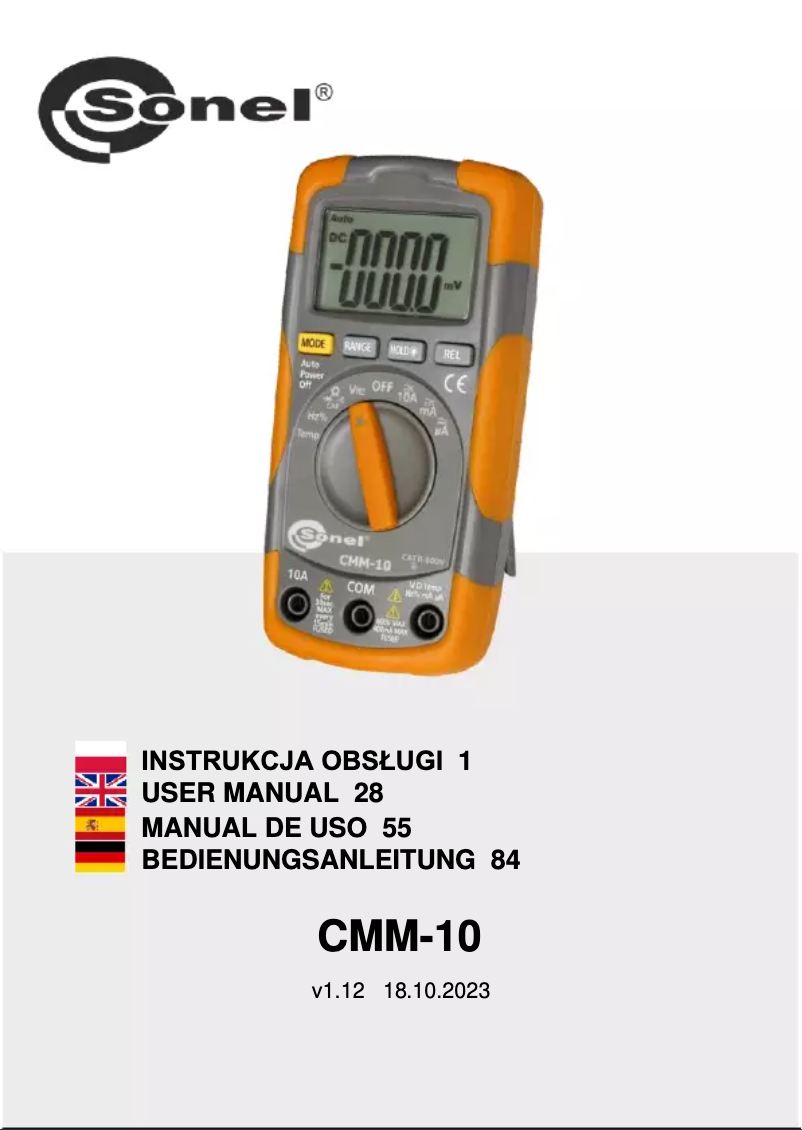 Page 1 de la notice Manuel utilisateur Sonel CMM-10