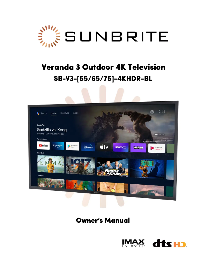 Page 1 de la notice Manuel utilisateur SunBriteTV Veranda 3 SB-V3-55-4KHDR-BL