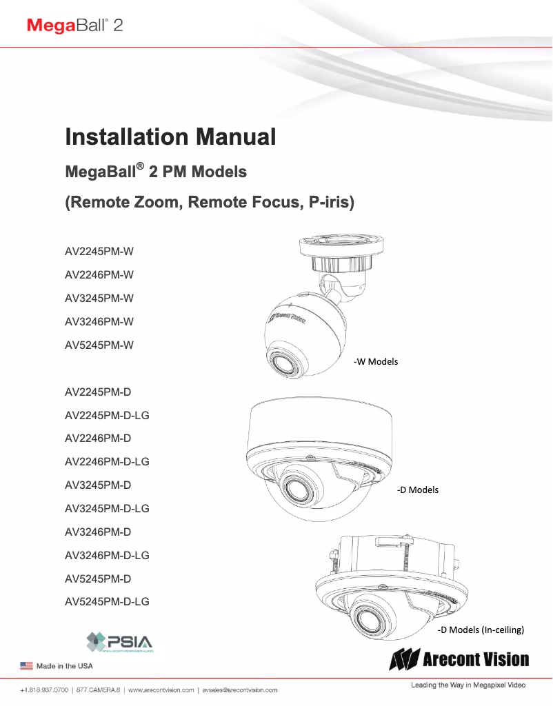Page 1 de la notice Manuel utilisateur Arecont Vision MegaView 2 AV3226
