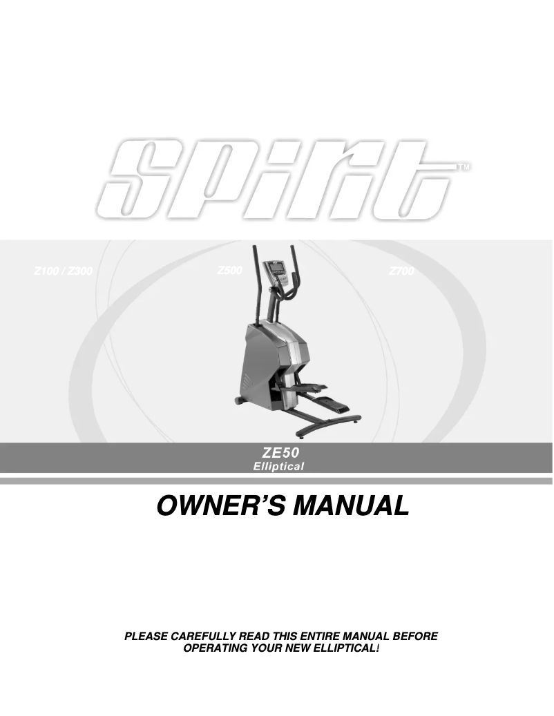 Page 1 de la notice Manuel utilisateur Spirit ZE50 Elliptical Trainer