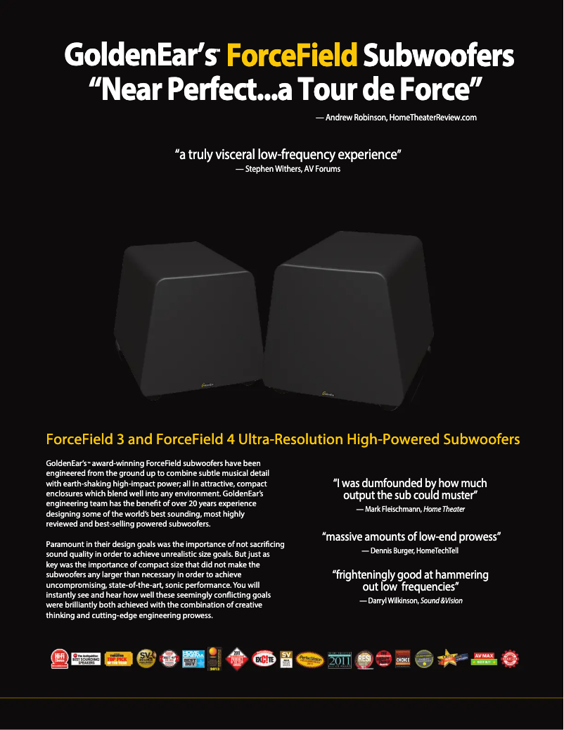 Page 1 de la notice Brochure GoldenEar ForceField 3