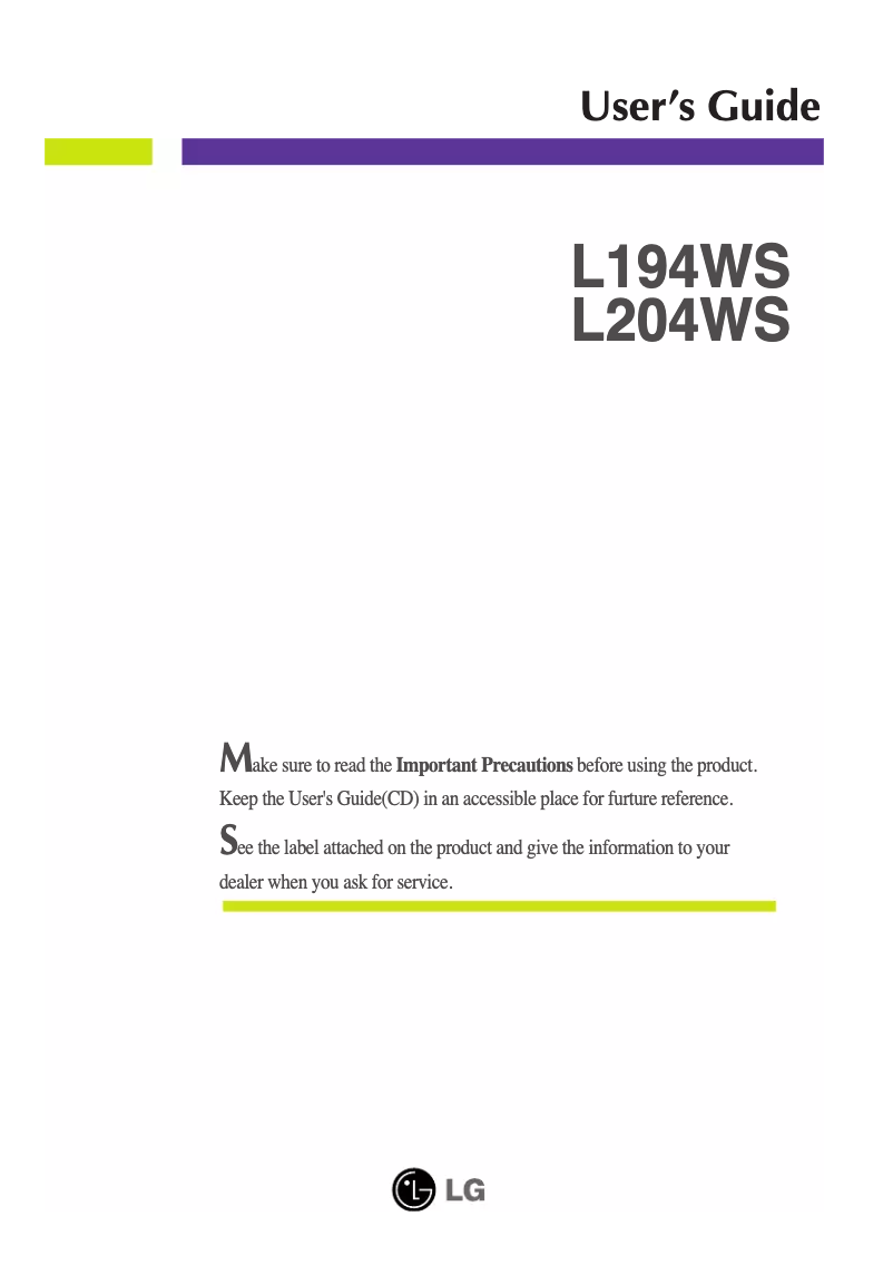 Page 1 de la notice Manuel utilisateur LG L194WS