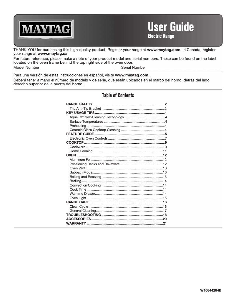 Page 1 de la notice Manuel utilisateur Maytag MES8800FZ
