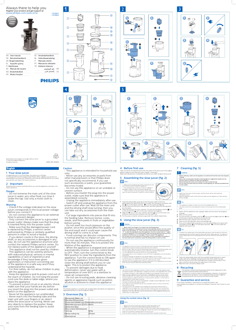 Page 1 de la notice Manuel utilisateur Philips Avance Collection HR1883