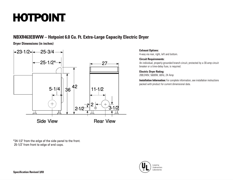 Page n°1 - Fiche technique Hotpoint NBXR463EBWW