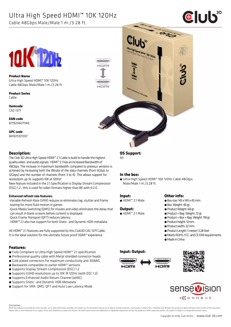 Page 1 de la notice Manuel utilisateur CLUB3D CAC-1371