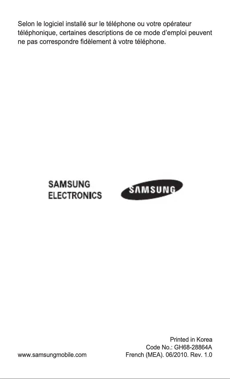 Page 1 de la notice Manuel utilisateur Samsung GT-C5010