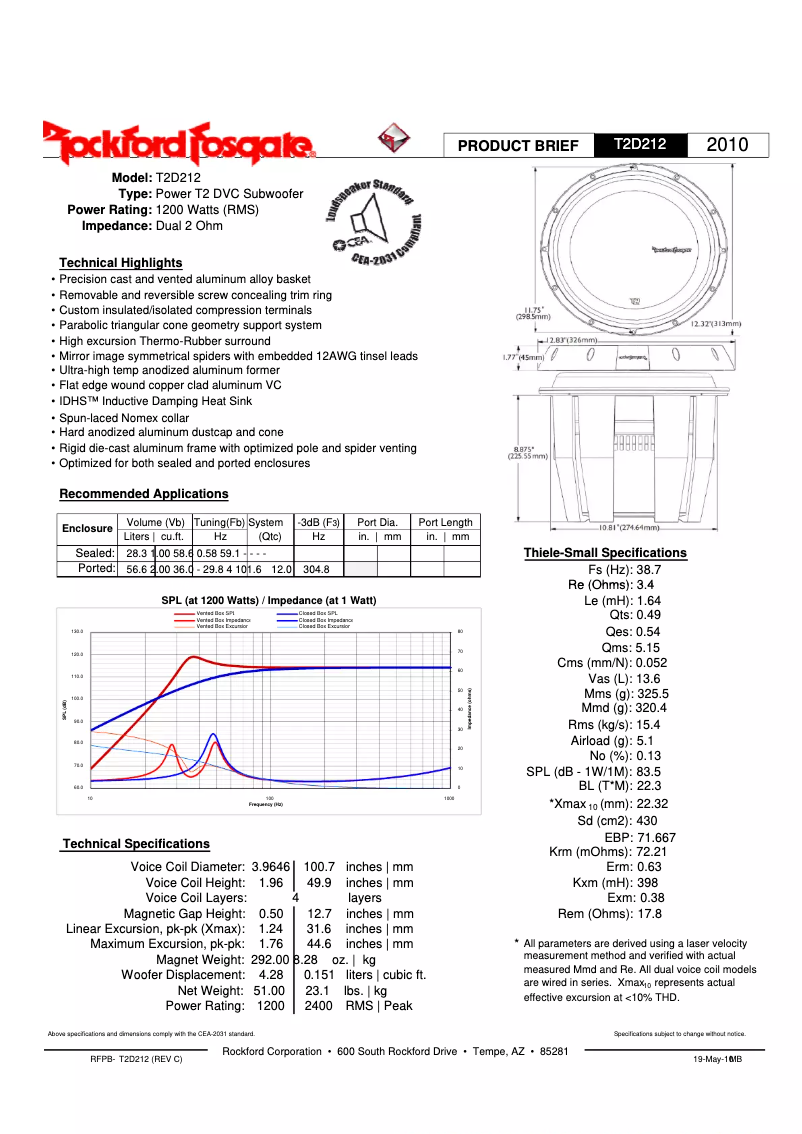 Page 1 de la notice Fiche technique Rockford Fosgate Power T2D412