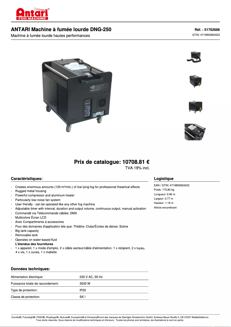 Page n°1 - Fiche technique Antari DNG-250