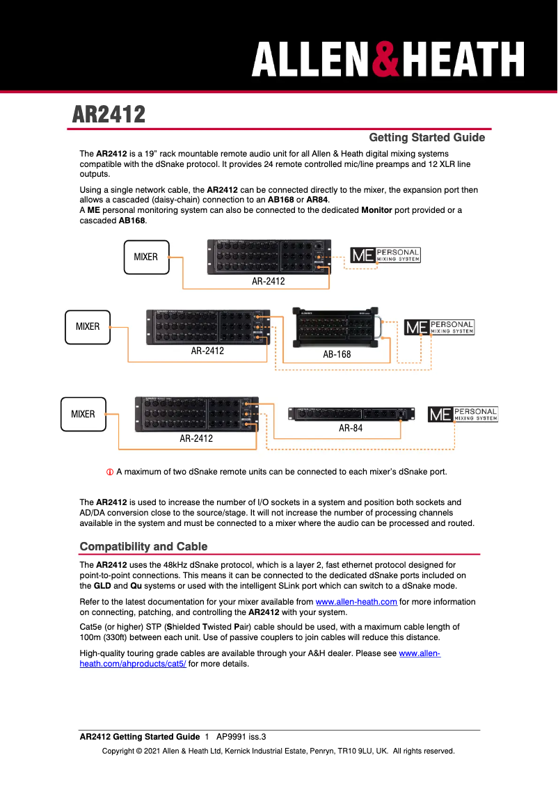 Page 1 de la notice Manuel utilisateur Allen & Heath AR2412