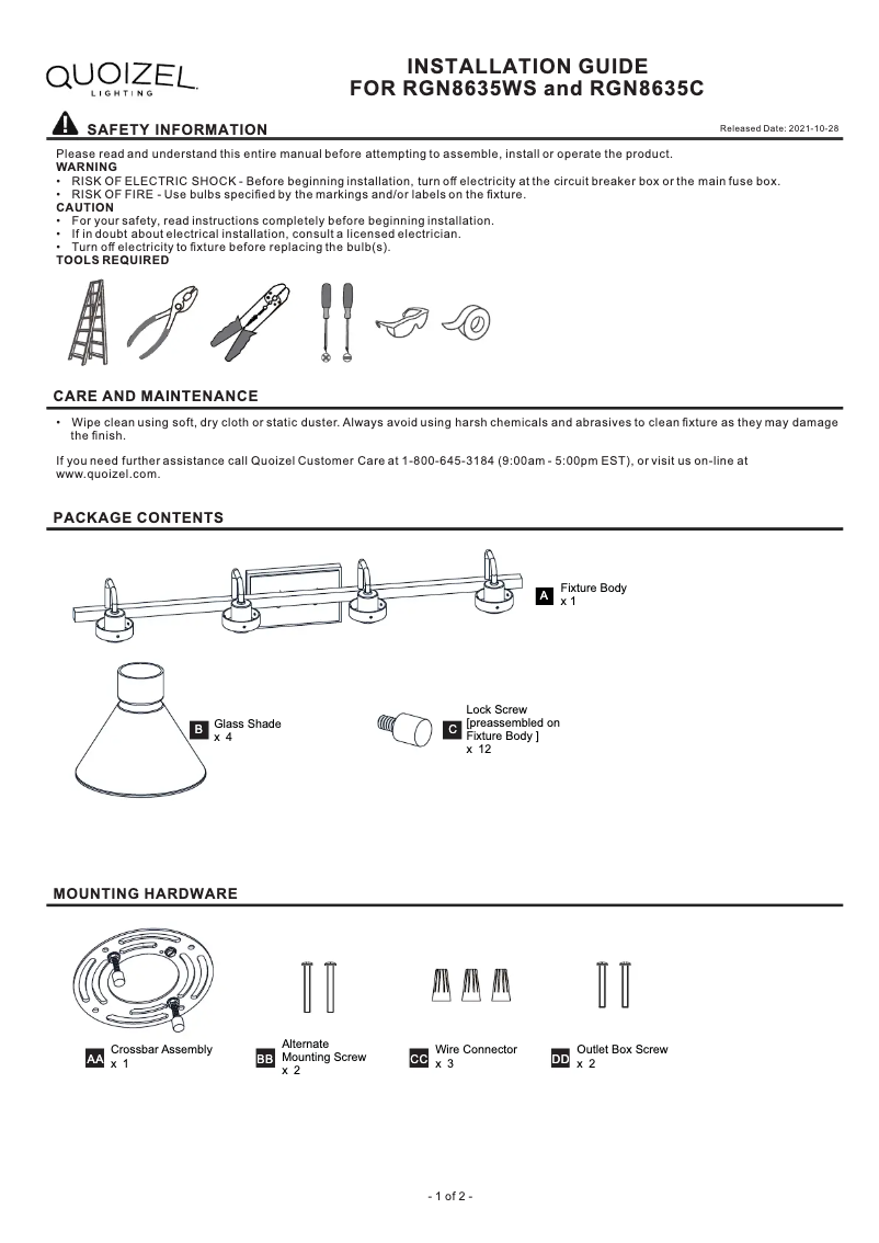 Page 1 de la notice Manuel utilisateur Quoizel Regency RGN8635WS
