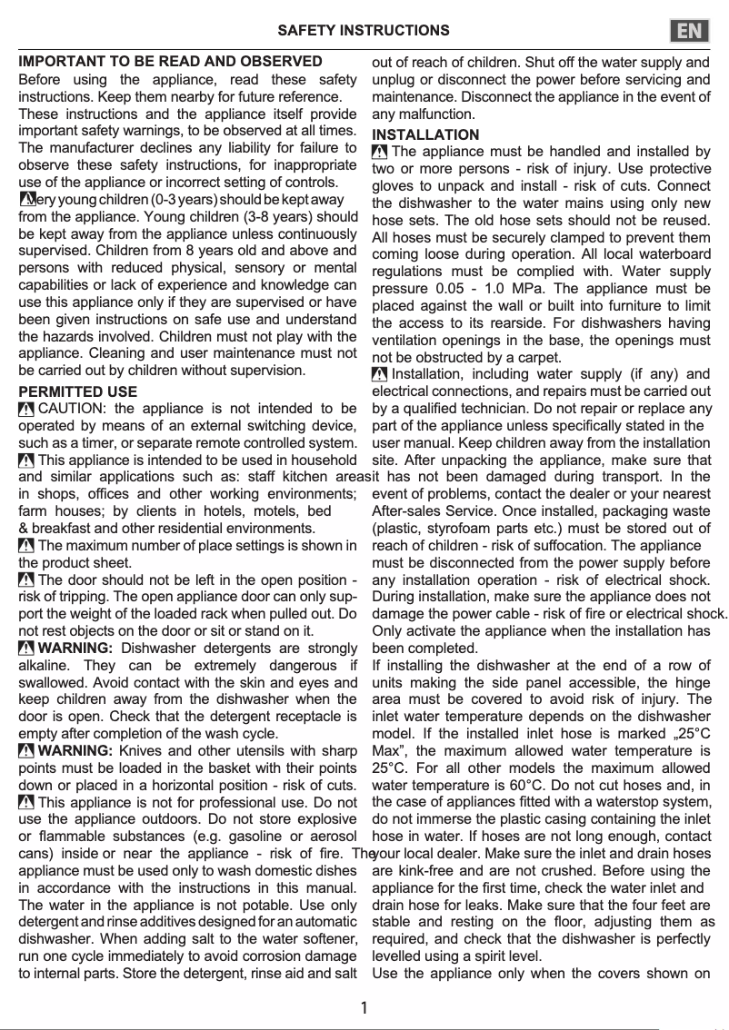 Page 1 de la notice Instructions de sécurité Bauknecht BCIO 3T141 PES CH