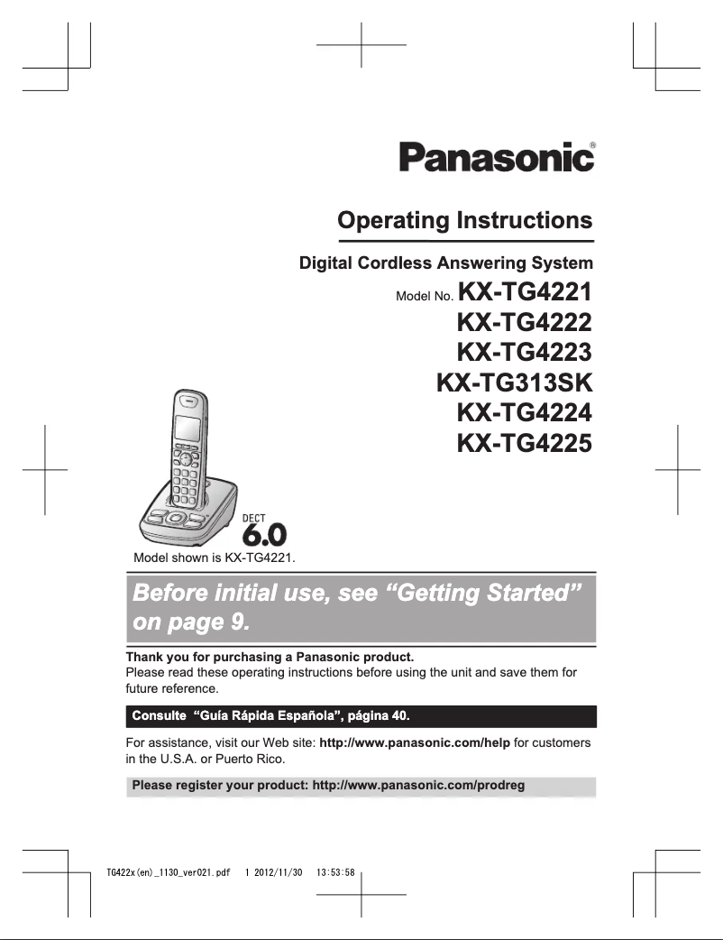 Página 1 del manual Manual de usuario Panasonic KX-TG4225