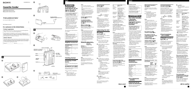Page n°1 - Manuel utilisateur Sony TCM-210DV