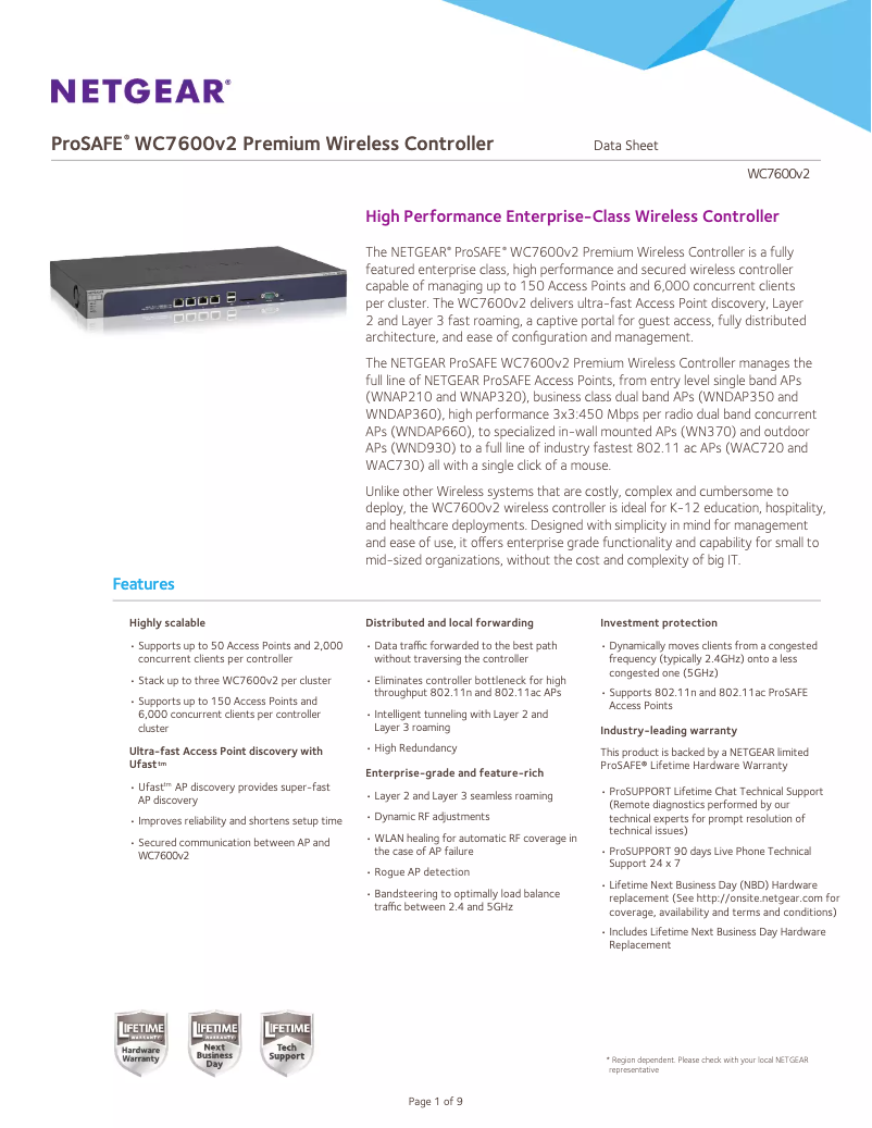 Page 1 de la notice Fiche technique Netgear WC7600v2