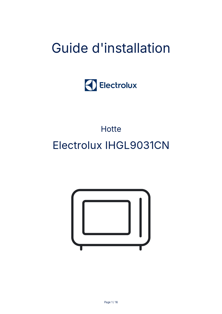 Page n°1 - Guide d'installation Electrolux IHGL9031CN