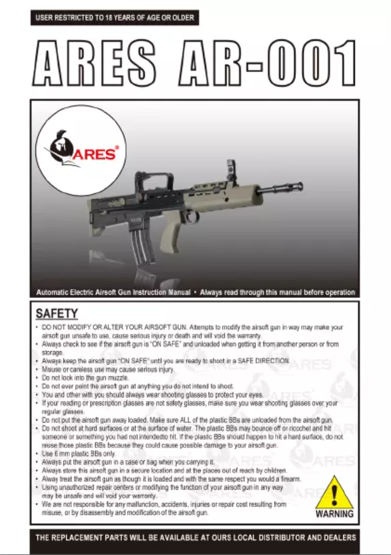 Page 1 de la notice Manuel utilisateur Ares AR-001