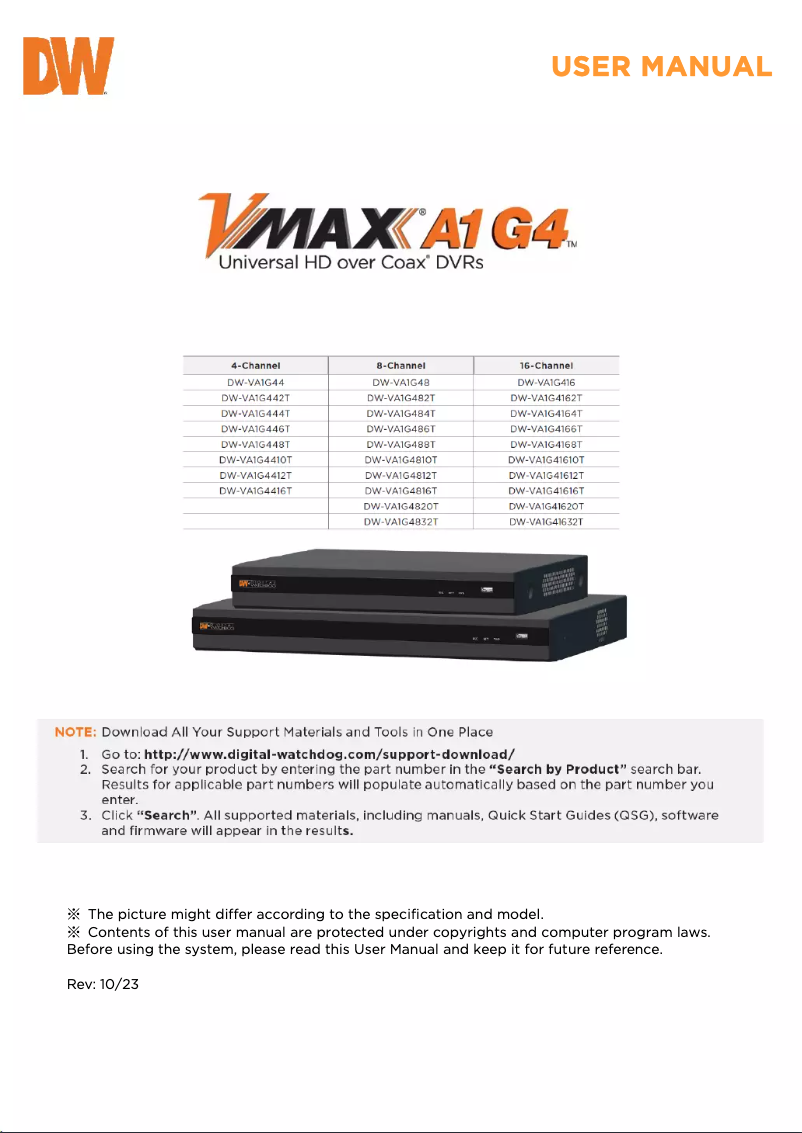 Page n°1 - Manuel utilisateur Digital Watchdog VMAX A1 G4 DW-VA1G48