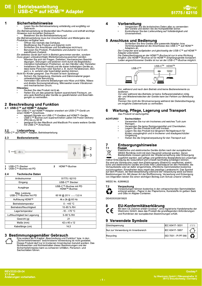 Page 1 de la notice Manuel utilisateur Goobay 51775