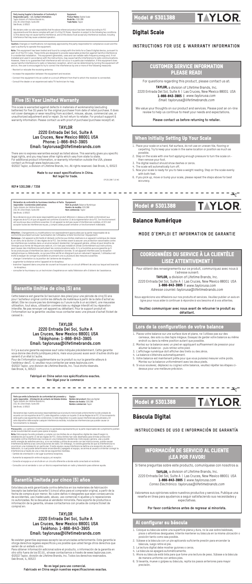 Page 1 of the manual User Manual Taylor 5301388