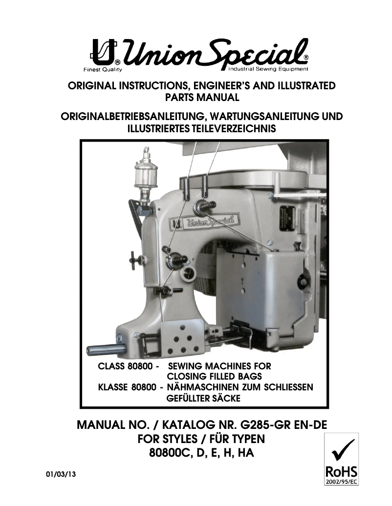 Page 1 de la notice Manuel utilisateur Union Special 80800C