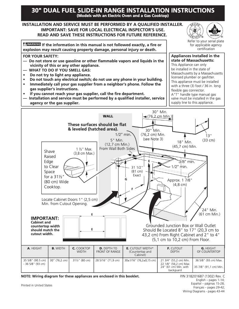Page 1 de la notice Guide d'installation Electrolux EI30DS55JS