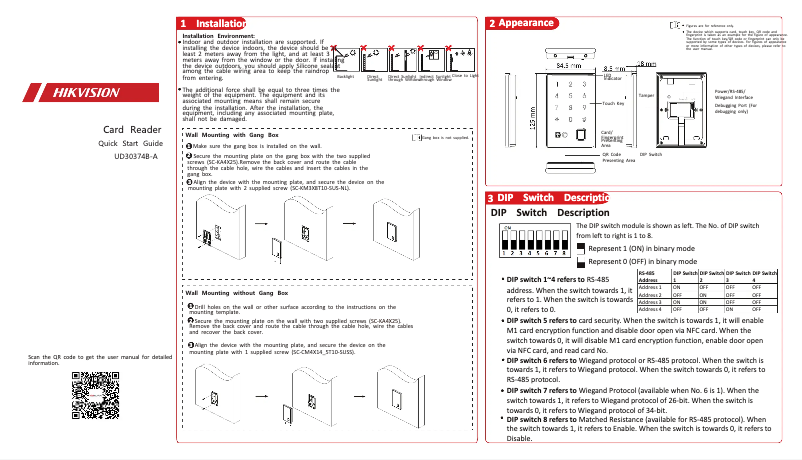 Page 1 de la notice Guide de démarrage rapide Hikvision DS-KM8301