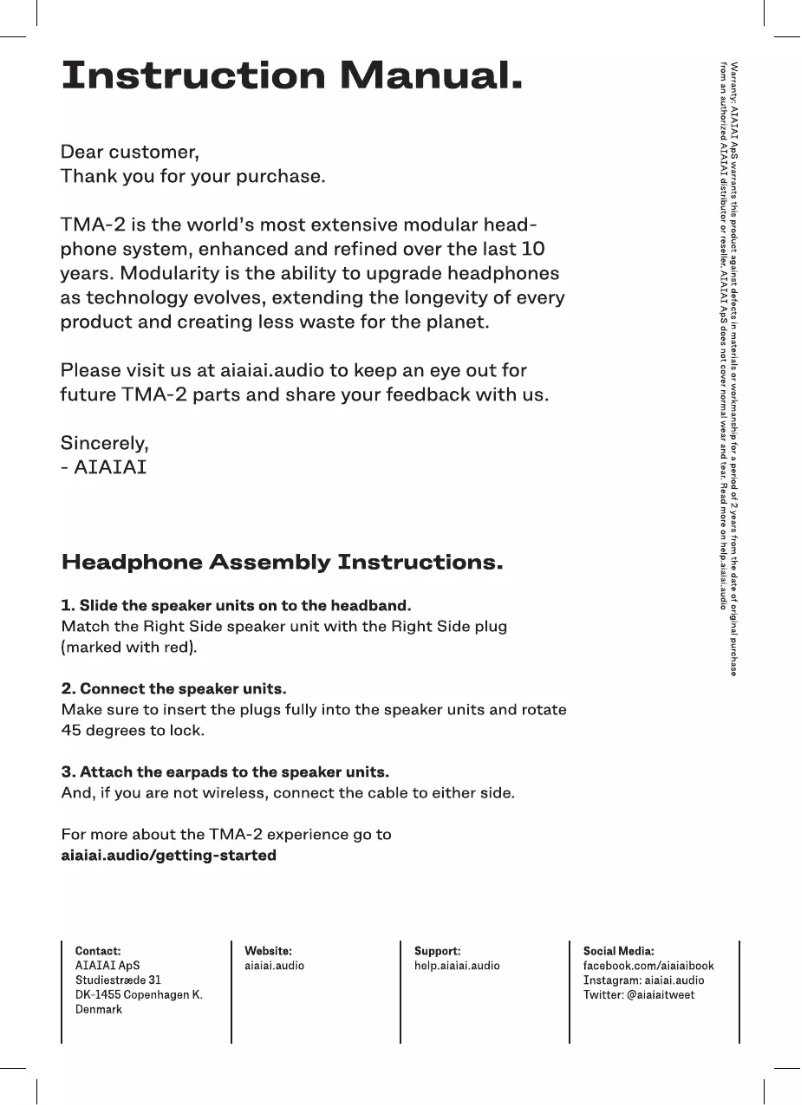Page n°1 - Manuel utilisateur AIAIAI TMA-2 Comfort Preset